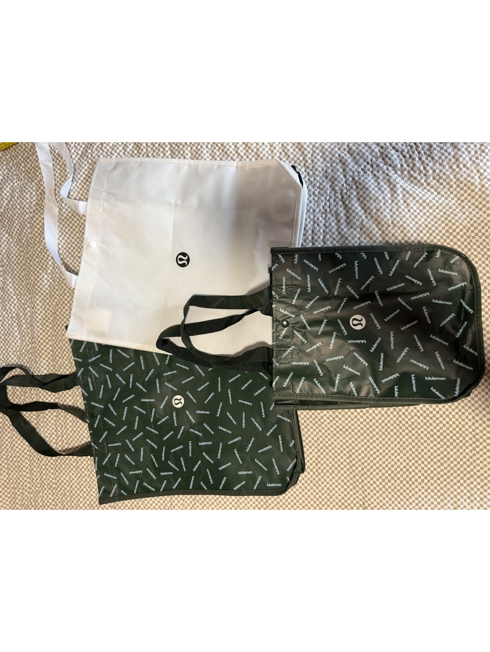 Lululemon Reusable Shopping Tote Bags Lot of 3 Black Green White